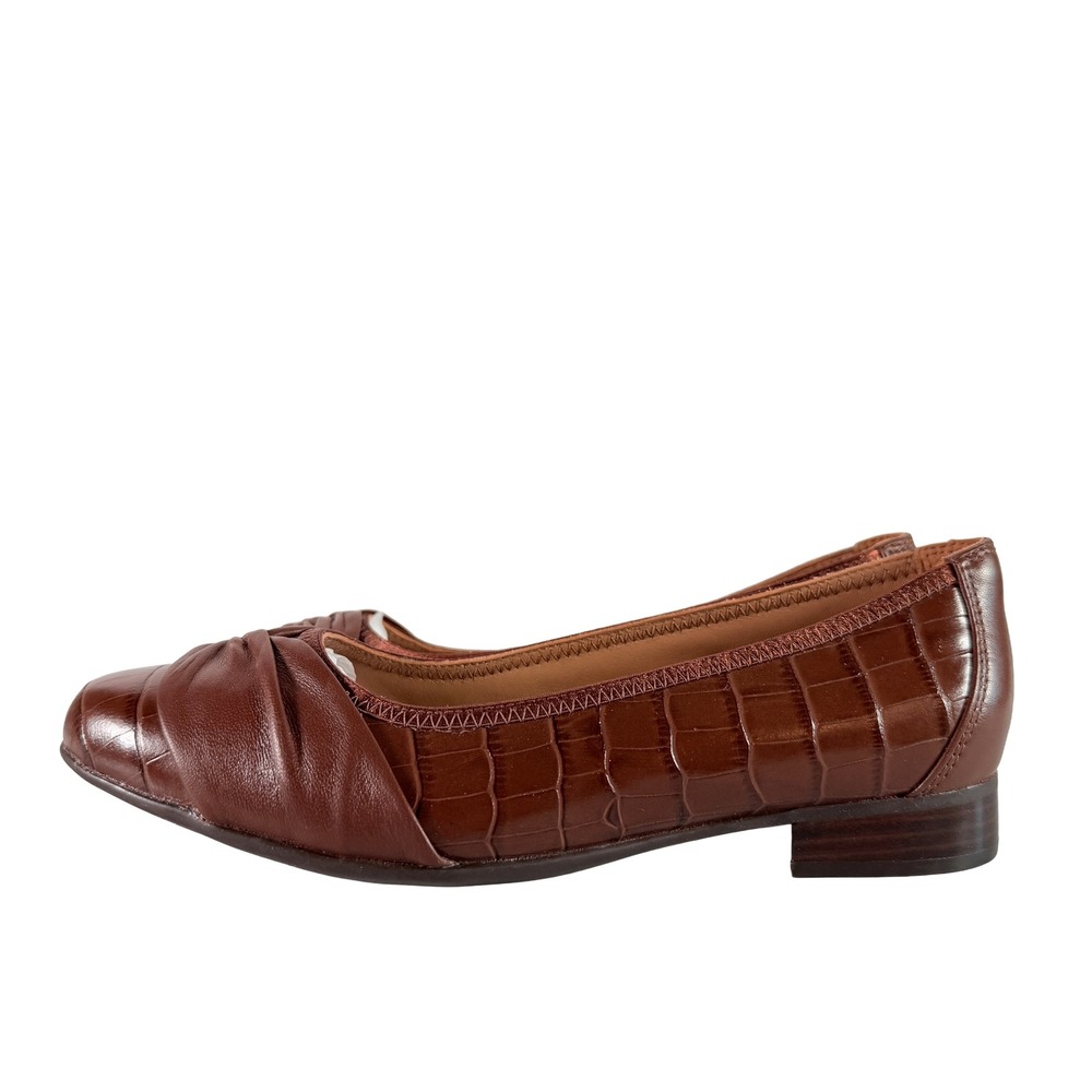 Clarks Un Unstructured Un Blush Wish Dark Tan Crocodile‎ Leather Flat 7.5M